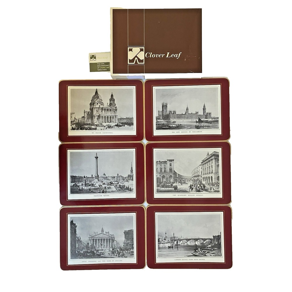 Set of 6 Clover Leaf Table‎ Place Mats Old Views of London Cork 11.25"x8.25"